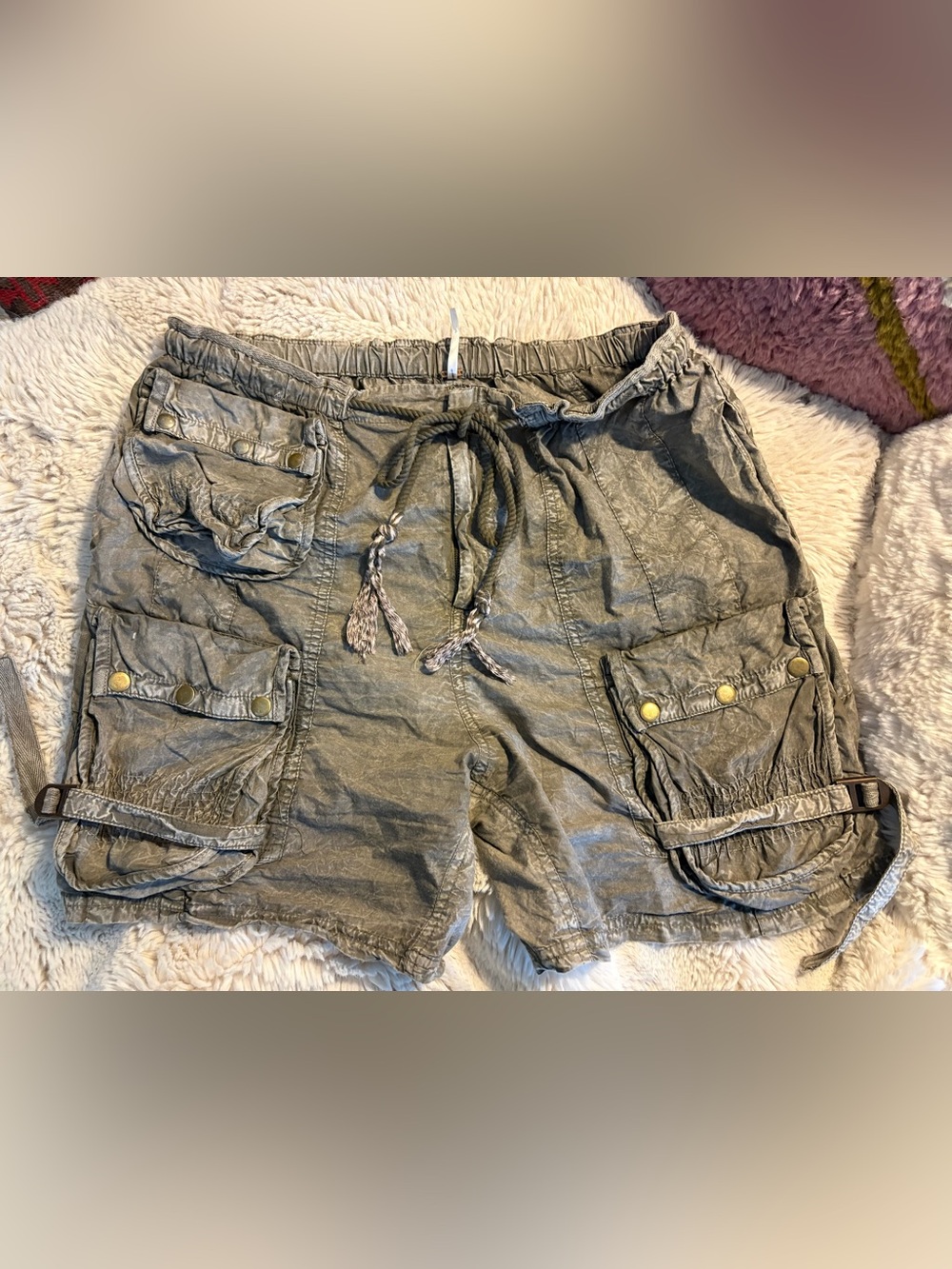 Free People canyon Bay Parachute Drawstring Utility Shorts washed gray/black L